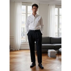 Vintage YSL Yves Saint Laurent Pour Homme Black Pleated Trousers 34x30 Cuffed